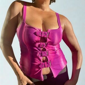 ROCK N’ KARMA Pink Buckle Front Bustier Vest Top Size L